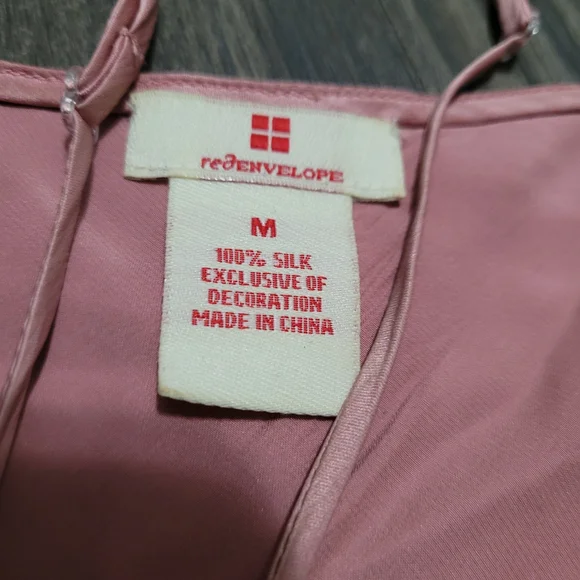 Red Envelope & Gap 100% Silk Pink Red Patterned Chemise Dress Set M Lingerie - Picture 2 of 4